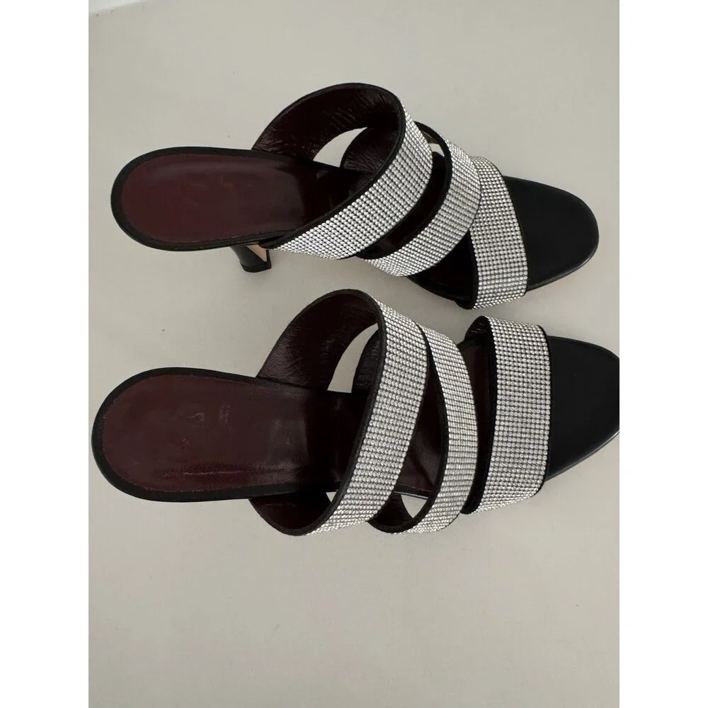 Staud Sonny Rhinestone Sandals Black Multi Strap Slides Heels Sz 36 / 6US